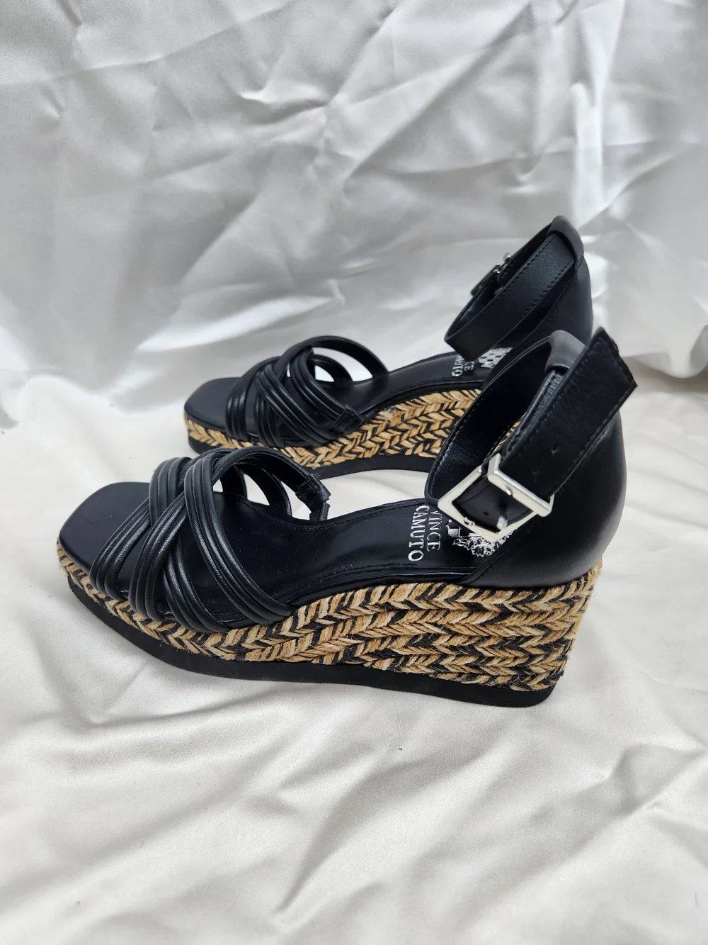 Vince Camuto Black Woven Strap Espadrille Wedge Sandals